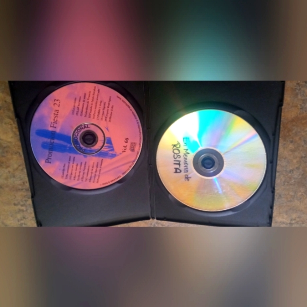 Latin music artist set Media CD Duo with Iridescent Pink and Rainbow Surfaces